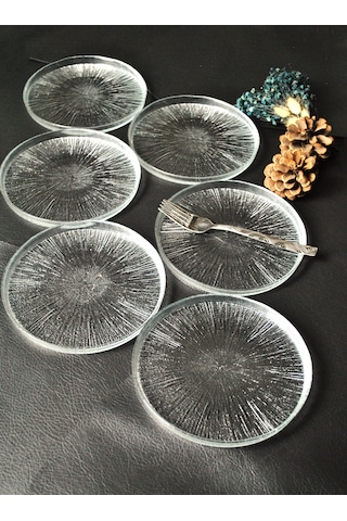 6 Parça Desenli Cam Mini Tatlı/kek/pasta Tabağı Seti 16cm