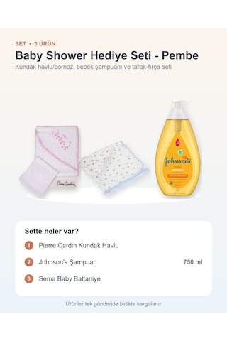 Baby Shower Hediye Seti 3 Parça: Kundak Havlu + Johnson's Şampuan + Sema Baby Battaniye - Pembe