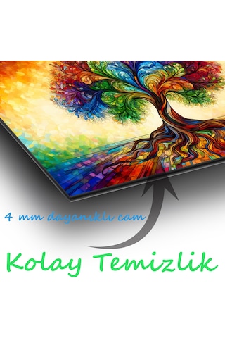 Renkli Hayat Ağacı Cam Tablo Evlika, Modern Ev Ofis Salon Duvar Dekoru Hediyelik Büyük Tablo Dekor