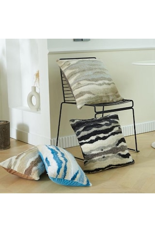 Kırlent Kılıfı Dokulu Gizli Fermuarlı Peluş Yastık Kılıfı Yatak Odası Oturma Odası Mavi