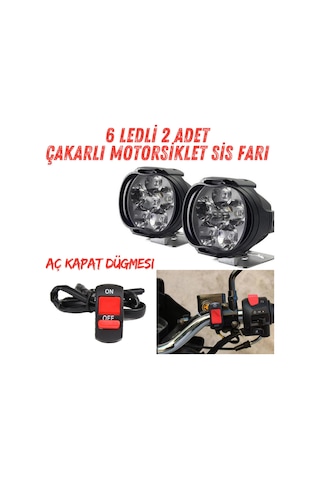 2 Adet 6 Ledli Motosiklet Scooter Uyumlu Led Sis Farı Çakar Ve Sabit Mod Açma Kapatma Tuşlu Lamba
