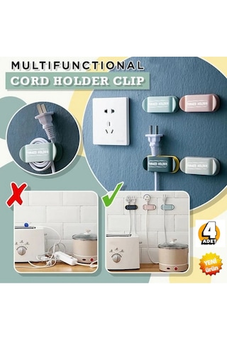 Kendinden Yapışkanlı Fiş Askısı 4 Adet Kablo Bağı Düzenleyici