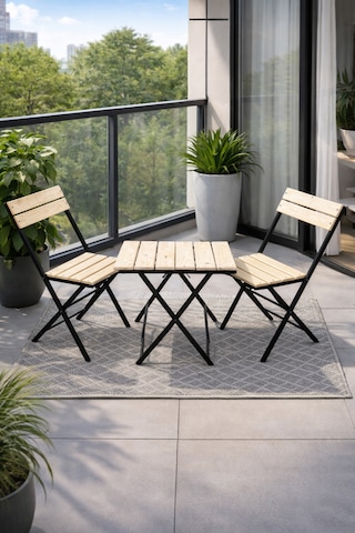 Ecowood Katlanır Masa Ve Sandalye Seti Balkon Kamp Seti Ahşap
