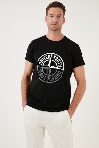 Buratti Baskılı Bisiklet Yaka Pamuklu Slim Fit Erkek T Shirt 541Pusula Siyah