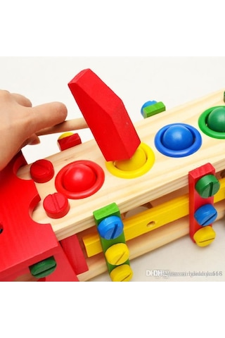 Ahşap Arabalı Tamir Seti ve Çekiçli Çak Çak    Oyunu