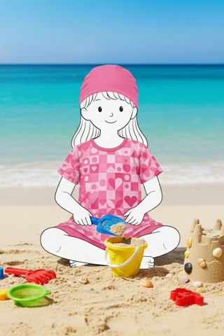 Zuzunga Pembe Kalp Desenli Kız Çocuk Boneli Mayo Takımı 6'lı Yüz Boyama Seti Pembe