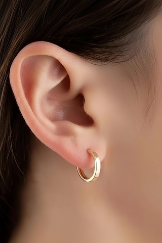 Çgk Çiğdem Gürel Kuyumculuk 14 Ayar 1.3cm Parlak Yüzeyli Şık Halka Küpe Altın Renk Gold