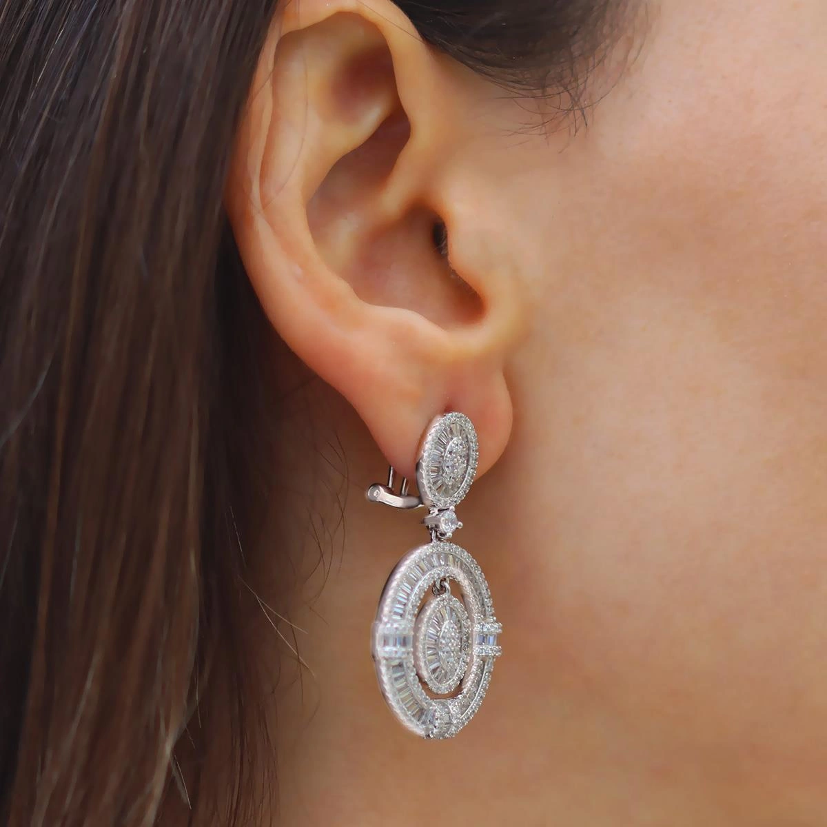 Baget Oval Işıltı Gümüş Küpe Gümüş