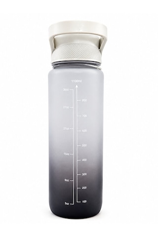 Motivasyon Su Matarası 1100 Ml Zaman Çizelgeli Sızdırmaz Kilitli Taşıma İpli Spor Matara Gri