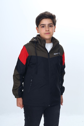 Toontoy Erkek Çocuk Sport Baskılı Kapüşonlu Yağmurluk Siyah