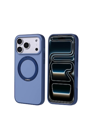Zore Apple iPhone Uyumlu 17 Pro Max Kılıf M-safe Şarj Özellikli Standlı Omsy Proton Silikon Kapak - Lacivert