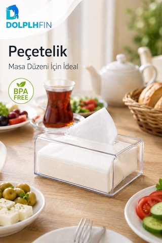 Şeffaf Pet Peçetelik Kutu Mendil Kutusu Masaüstü Peçete Dispenseri 22x12x16 Cm Seffaf