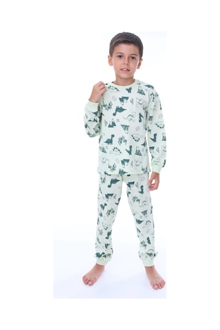Erkek Çocuk Dinazor Desenli Uzun Kollu Pijama Takımı-901 Yeşil