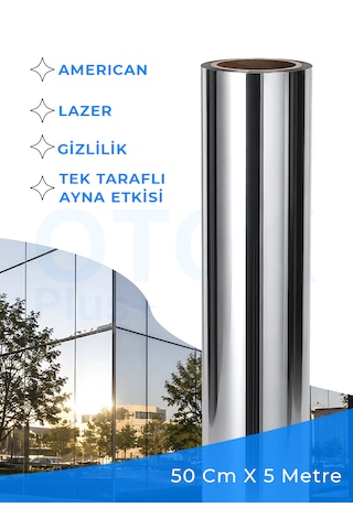 50 Cm X 5 Metre %35 Tek Taraflı Aynalı Cam Filmi Açık Ton Amerikan A Kalite Lazer Silver Krom Ofis Ve Bina Güneş Kontrol Filmi