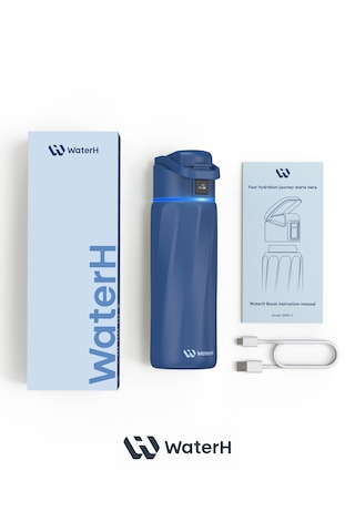 Waterh Boost Akıllı Termos Hidrasyon Takibi Yapan, Yalıtımlı 0,71l / 24oz Akıllı Şişe Koyu Mavi