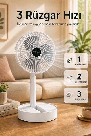 Masa Fanı Hava Üfleyici Kişisel Serinlik Vantilatör Şarjlı Klima Soğutucu Fan F06 Beyaz