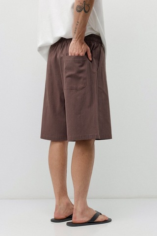Vamos Basic Oversize Keten Şort Kahve