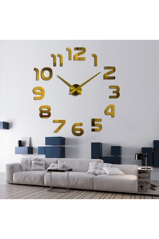 Modern Nesil Dıy 3D Dekoratif Büyük Boy Sticker Duvar Saati (399551680) Altın
