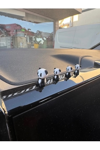 4 Parça Sevimli Panda Ailesi Dikiz Aynası Süsü - Dekoratif Obje Torpido Süsü Oto Aksesuar