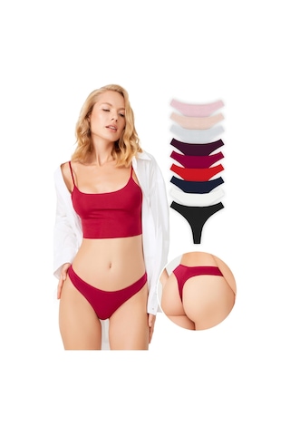 Cottonhill Basic Pamuklu Kadın Tanga Külot 9'lu Paket Renkli-8 Çok Renkli