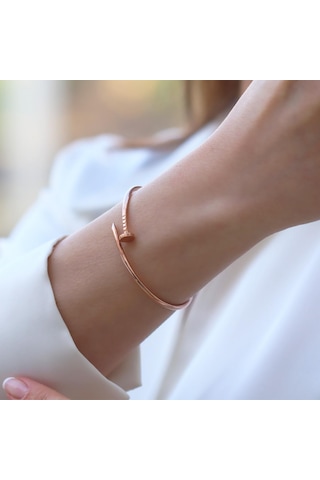 Çivi Rose Gold Gümüş Kelepçe Gümüş