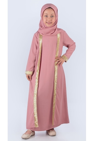 Medine İpek Kumaş Eşarplı Tesettür Namaz Elbise M00742 Pembe