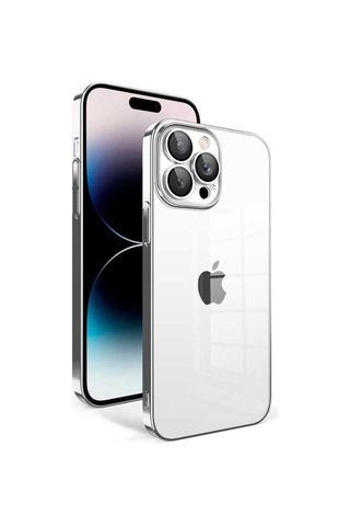 Apple Uyumlu iPhone 14 Pro Kılıf Kamera Korumalı Renkli Çerçeveli Zore Garaj Kapak Gümüş