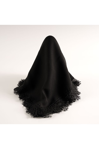 İğne Oyalı Şal Namaz Örtüsü, 144x68 Cm. Siyah Siyah