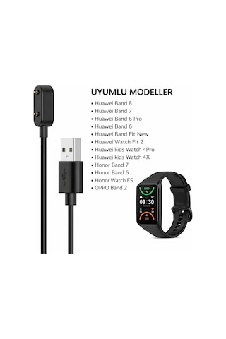 Schitec Huawei Honor Band 6 Uyumlu Manyetik Usb Şarj Kablosu Siyah