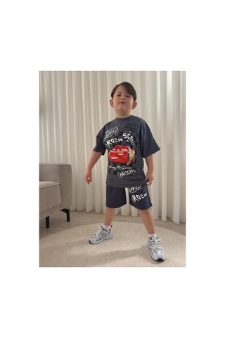 Jeliboomkidswear Erkek Çoçuk Şortlu Kısa Kollu 2 Li Takım Koyu Gri- Füme