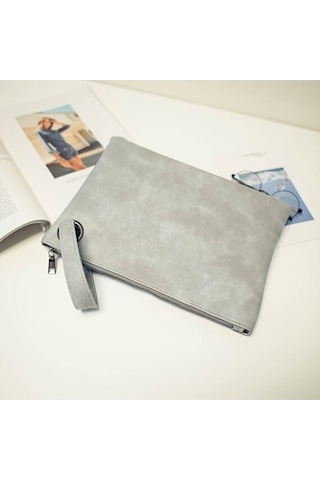 Wondernest Basit Retro Bayanlar Çanta Moda Büyük Kapasiteli Debriyaj Çanta Fermuar Zarf Çanta Açık Gri, Renk: Gri Açık Gri