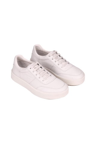 Shoetyle - Bej Renk Hakiki Deri Bağcıklı Erkek Sneaker 666-4404-1344 Bej