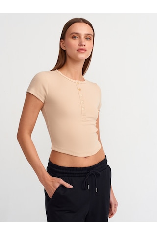 Dilvin Detaylı Crop Top Bej Açık Bej