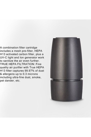 Moly Yunboo Araç İçin Hava Temizleyici Bardak - Negatif İyonlu, Kokusu Giderici, Hepa Filtre, Gri, 131x68x68mm, 8m³ Alan, 5,3-15m3/h Hava Hacmi