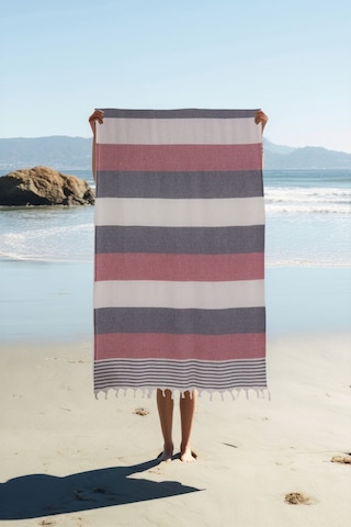 %100 Pamuk Kırmızı American Desenli Püsküllü Peştamal 2 Li - 100x180 Cm Kırmızı