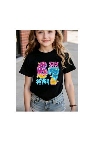Stil X Sıx Seven Baskılı Kız Çocuk Tshırt, 67 Tasarımlı Siyah-3