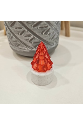 Yılbaşı Çam Ağacı Desenli Işıklı Biblo Kırmızı