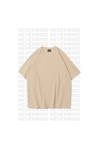 Nevermınd Unisex Burning Peace Baskılı %100 Pamuk Oversize Tişört Bej Bej