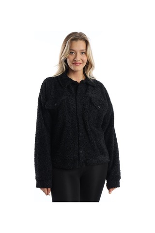 Kadın Çıt Çıt Kapamalı Kıvırcık Peluş Ceket Siyah