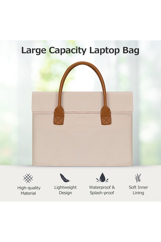 Vkemall Büyük Boy Bej Oxford Kumaş Dizüstü Bilgisayar Çantası - Hafif, İş Ve Seyahat İçin, 34x24x3cm Dahili Ölçü Bej