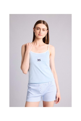 Defacto Regular Fıt Askılı 2li Ribana Pijama Takım H7161ax26smbe196 Mavi-be196