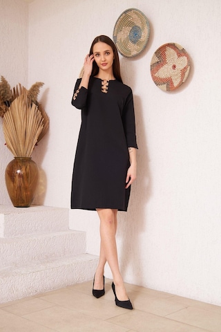 Darlin Moda Siyah Metal Aksesuar Detaylı Abiye Elbise Dm1014