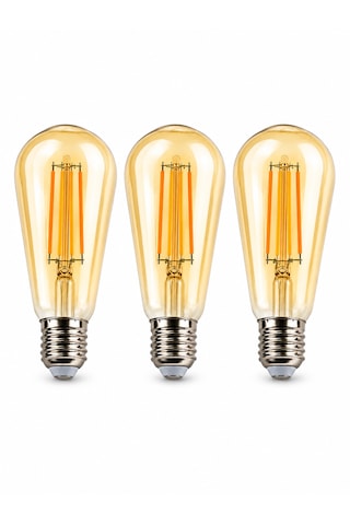 Rbr St64 Led Filament Armut Ampul E27 8w 2500k Amber Rustik 3'lü Avantaj Paketi 3'Lü Paket