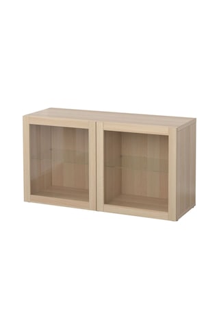 Raf Ünitesi, Ağartılmış Meşe Görünümlü-beyaz Meşe Görünümlü-şeffaf Cam, 120x40x64 Cm, Sındvık Beyaz