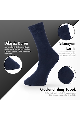 Saf Bambu Erkek Soket Uzun Düz Lacivert Çorap Dikişsiz Premium Kutulu 6'lı L5952aznb Softaura