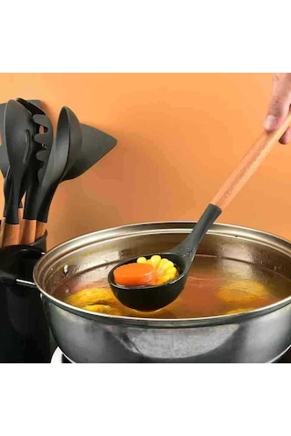 Silikon Kepçe Ahşap Sap - 32 Cm