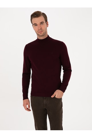 Cacharel Açık Bordo Slim Fit Yün Karışımlı Yarım Balıkçı Basic Triko Kazak