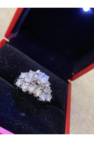 Delfince 2.35 Karat Pırlanta Tektaş Fantezi İkili Yüzük