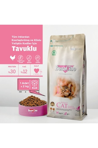 Bonacibo Kısırlaştırılmış Tavuklu Kedi Maması 2 Kg + 6 Adet 400 Gr Ciğerli Yaş Mama