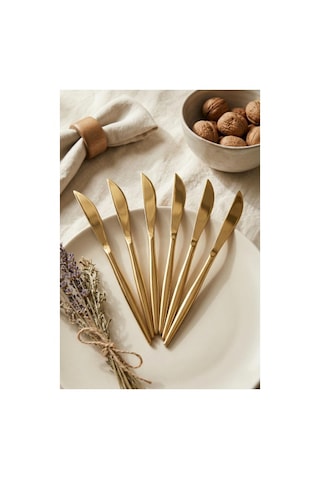 Northcity Premium 6'lı Lüks Gold Paslanmaz Çelik Yemek Bıçağı Seti 21 Cm